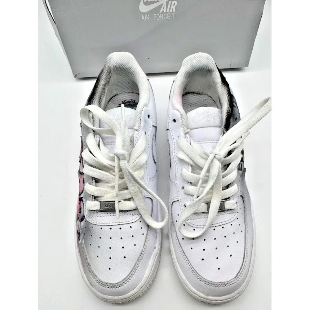 Nike Air Force 1 LE GS Custom Graffiti White Pink DH2920-111 Boys 7Y EU40